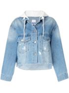 Sjyp Hooded Crop Denim Jacket - Blue