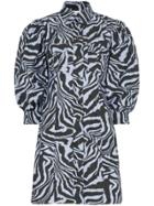 Ganni Zebra-print Mini Shirt Dress - Blue
