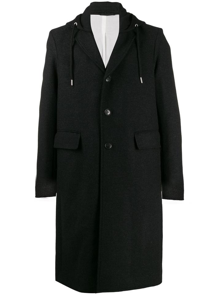 Diesel Hooded Single-breasted Coat - Black