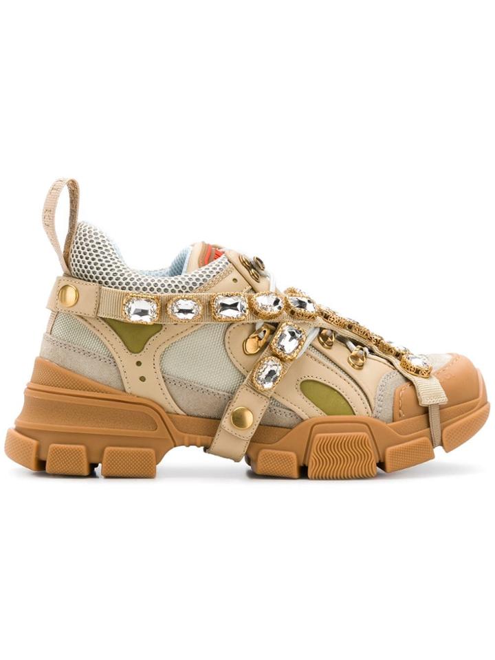 Gucci Crystal Embellished Sneakers - Neutrals
