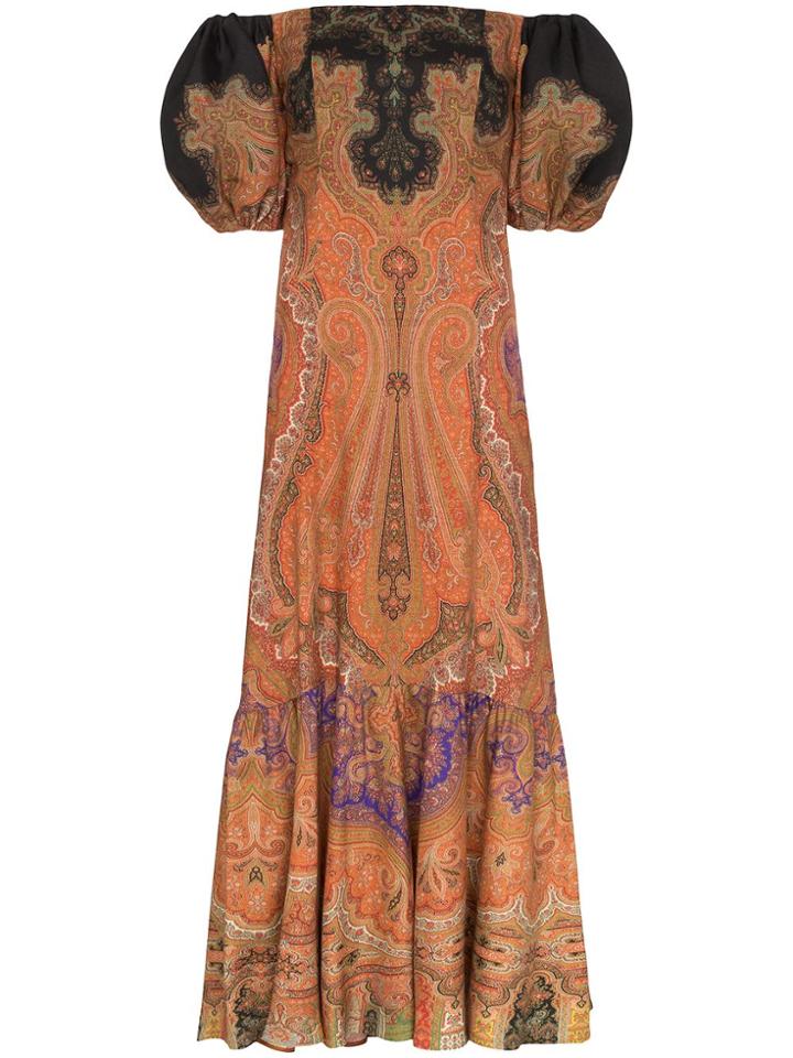 Etro Off-the-shoulder Paisley Dress - Brown