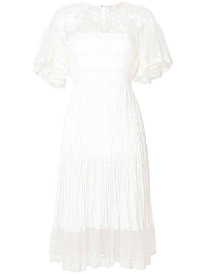 Three Floor Shadow Gathered Lace And Pleat Dress - White