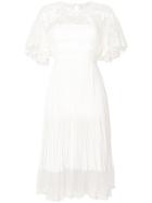 Three Floor Shadow Gathered Lace And Pleat Dress - White