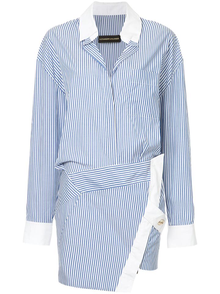 Alexandre Vauthier Striped Overlap Tunic Dress - Blue