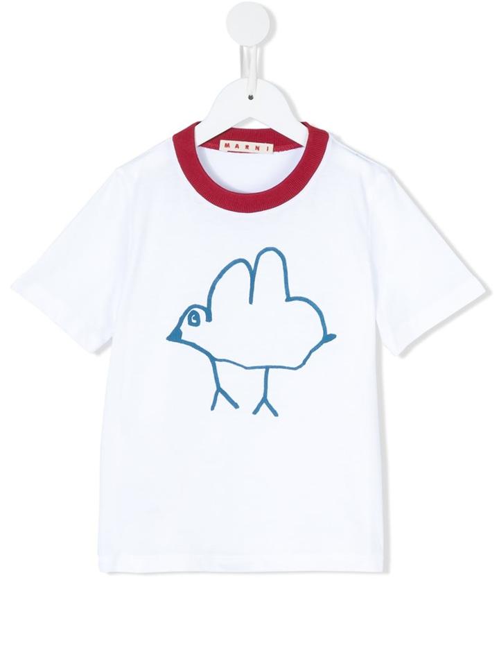 Marni Kids Bird Print T-shirt, Girl's, Size: 10 Yrs, White