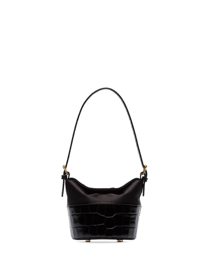 By Far Black Mini Jamie Mock Croc Leather Shoulder Bag