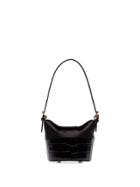 By Far Black Mini Jamie Mock Croc Leather Shoulder Bag