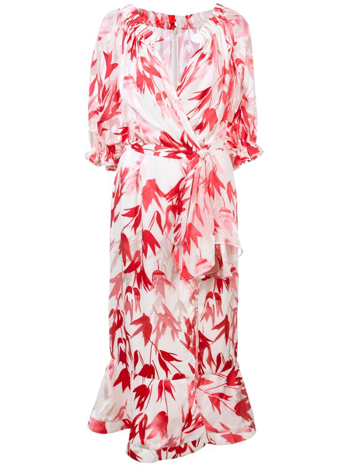 Saloni Floral Wrap Midi Dress - Pink & Purple