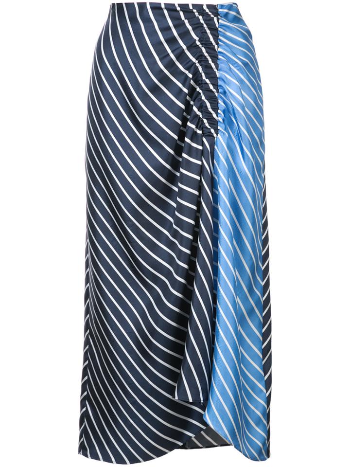 Tibi Stripe Panel Ruched Front Skirt - Blue