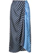 Tibi Stripe Panel Ruched Front Skirt - Blue