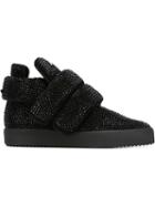 Giuseppe Zanotti Design Velcro Fastening Glitter Hi-top Sneakers, Men's, Size: 42, Black, Suede/rubber/pvc