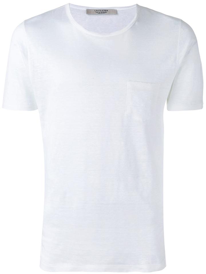 La Fileria For D'aniello Chest Pocket T-shirt, Men's, Size: 44, White, Linen/flax