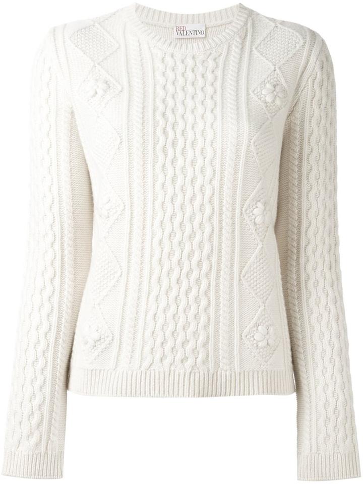 Red Valentino Cable Knit Sweater, Women's, Size: Xs, Nude/neutrals, Virgin Wool