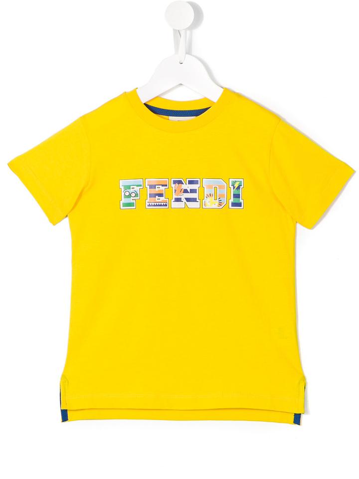 Fendi Kids Logo Print T-shirt, Toddler Boy's, Size: 4 Yrs, Yellow/orange