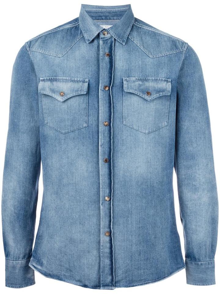 Brunello Cucinelli Chest Pockets Denim Shirt, Men's, Size: Large, Blue, Cotton