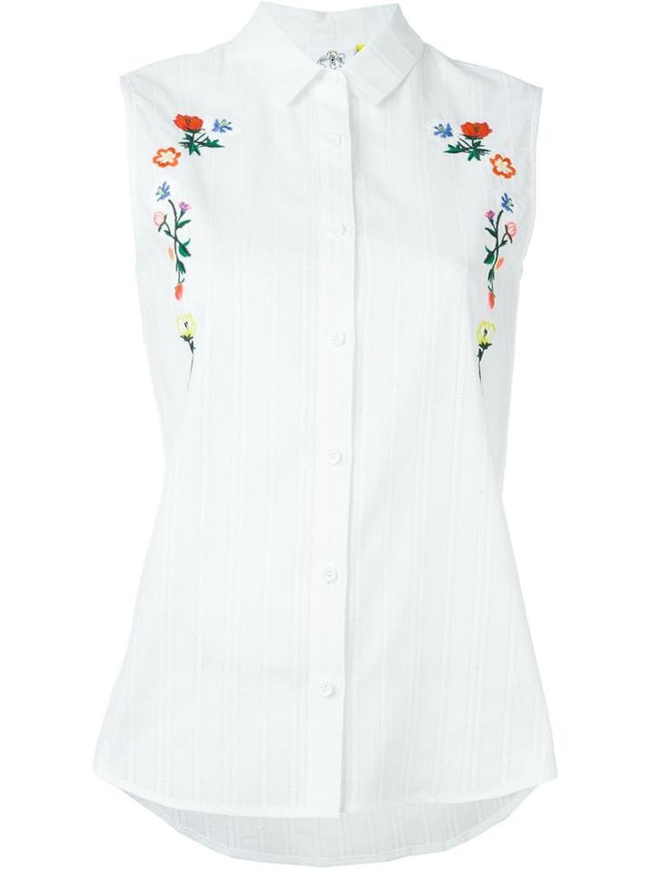 Steve J & Yoni P Floral Embroidery Sleeveless Shirt, Women's, Size: Small, White, Cotton