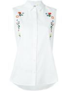 Steve J & Yoni P Floral Embroidery Sleeveless Shirt, Women's, Size: Small, White, Cotton