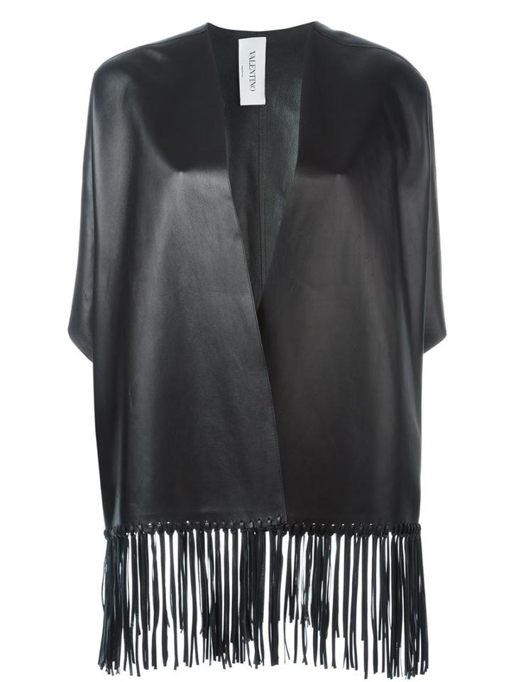 Valentino Fringed Jacket, Women's, Size: 40, Black, Lamb Skin