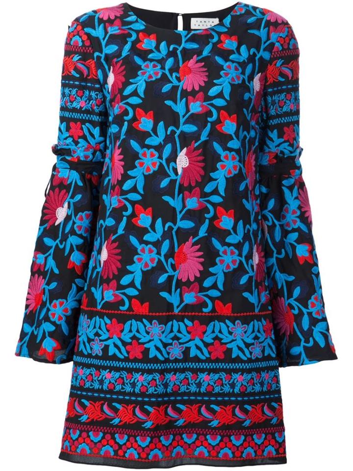 Tanya Taylor Embroidered Flower Shift Dress