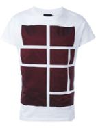 Letasca Bordeaux Red Squares Print T-shirt, Men's, Size: L, White, Cotton