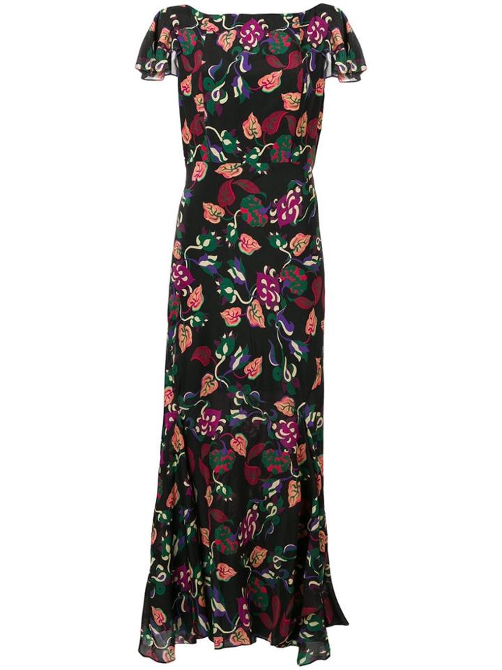 Saloni Floral Long Ruffle Dress - Black
