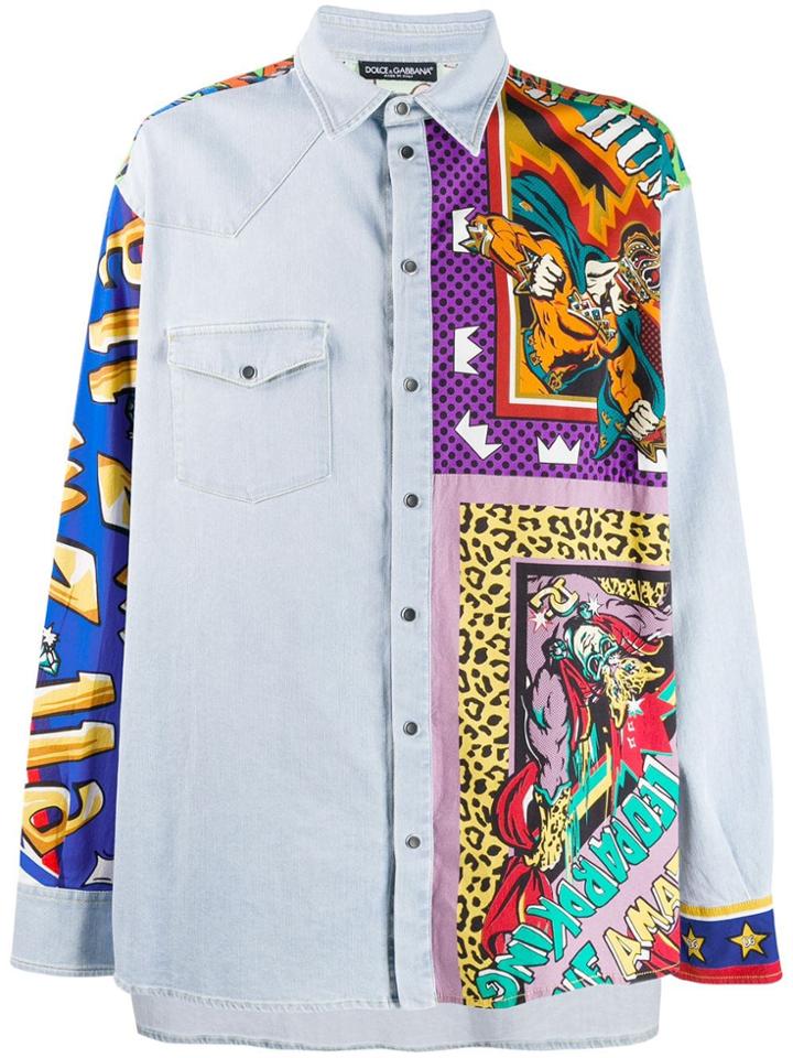 Dolce & Gabbana Printed Insert Denim Shirt - Blue