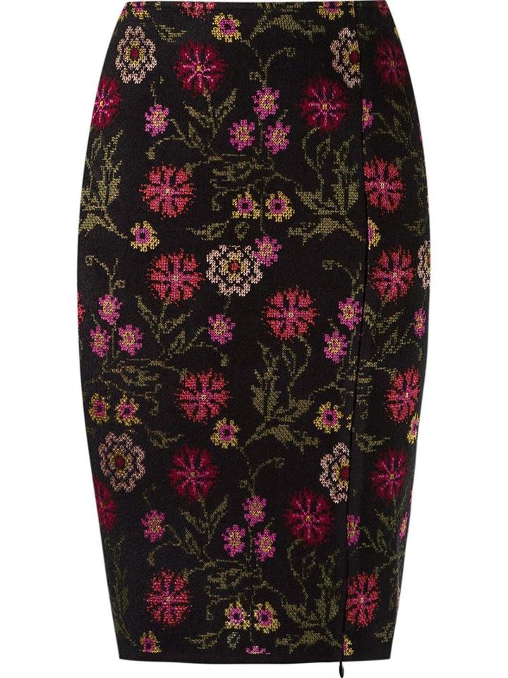 Cecilia Prado Floral Knitted Pencil Skirt, Women's, Size: P, Black, Acrylic/polyamide/viscose