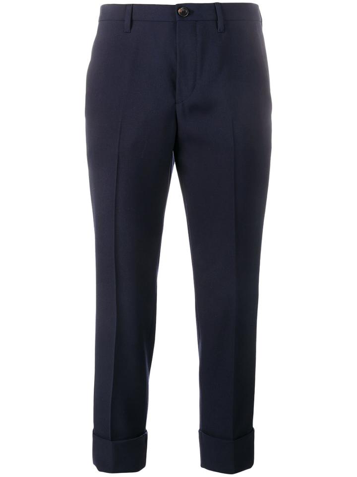 Miu Miu Striped Band Tailored Trousers, Women's, Size: 42, Blue, Spandex/elastane/viscose/virgin Wool