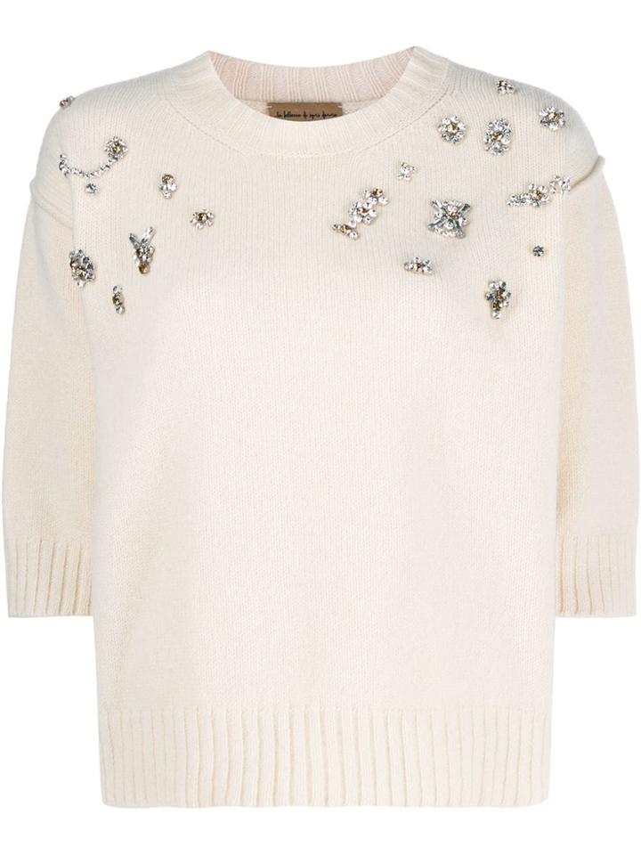 Alessia Santi Mixed Stone-embellished Jumper - White