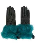 Prada Fur Trim Gloves - Black