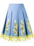 Dresscamp Floral Appliqué Pleated Skirt, Women's, Size: 38, Blue, Cotton/polyurethane