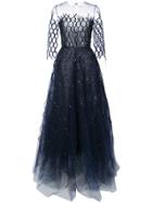Oscar De La Renta Sequin-embroidered Fishnet Gown - Blue