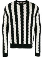 Saint Laurent Striped Chunky Cable Knit Sweater - Black
