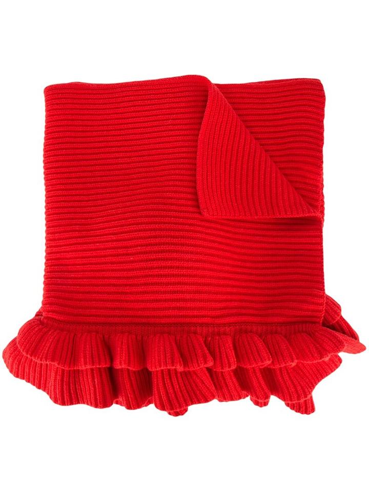 Stella Mccartney Frilled Layer Scarf, Women's, Red, Virgin Wool