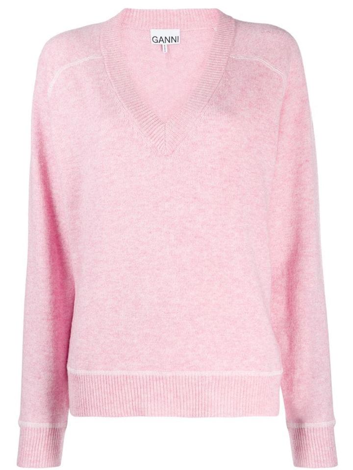 Ganni V-neck Jumper - Pink