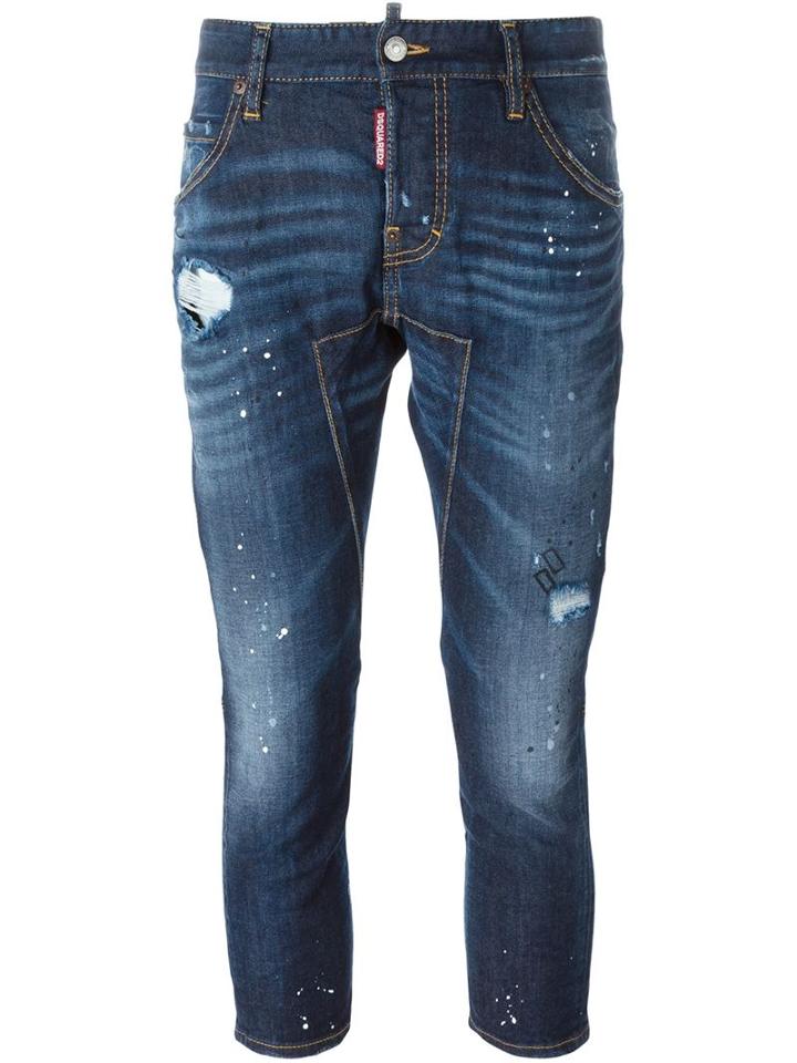 Dsquared2 Icon Cropped Jeans, Women's, Size: 40, Blue, Cotton/spandex/elastane/polyester