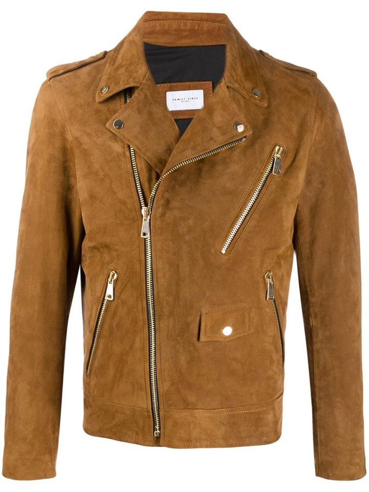 Family First Zipped Biker Jacket - Brown
