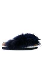 Msgm Faux Fur Trimmed Sandals - Blue