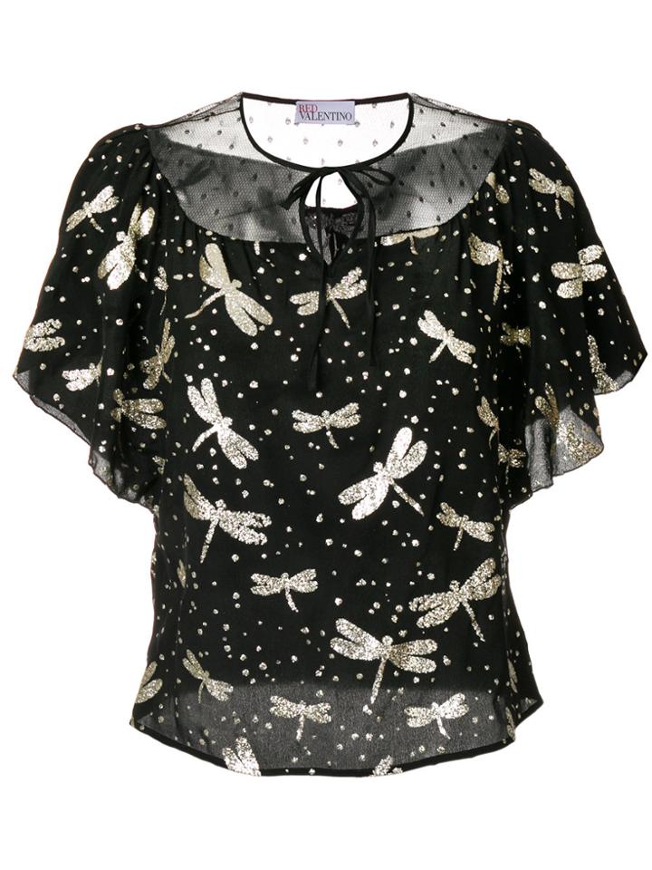 Red Valentino Glitter Dragonfly Blouse - Black