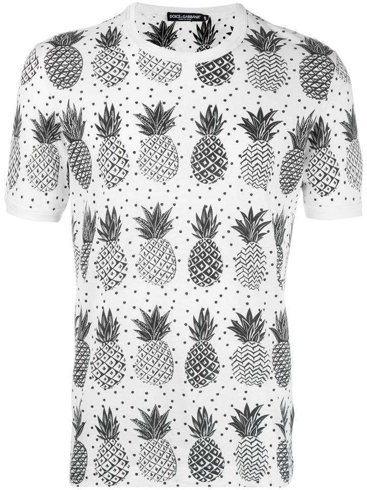 Dolce & Gabbana Pineapple Print T-shirt, Men's, Size: 48, White, Cotton