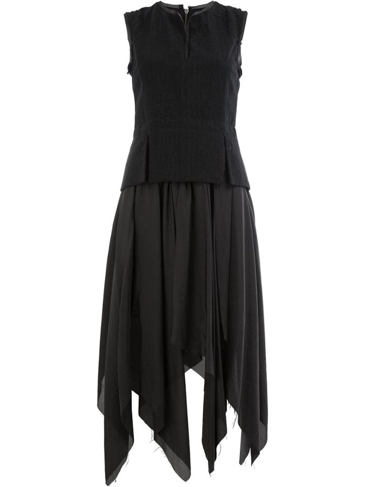 Masnada Asymmetric Full Skirt Dress - Black