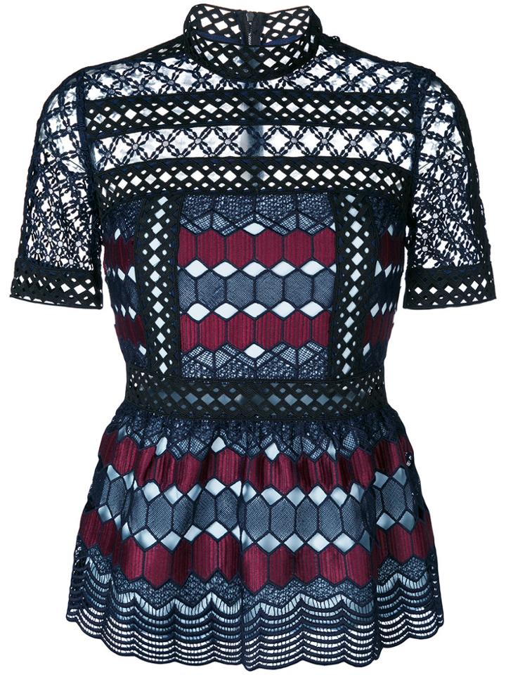 Self-portrait Crochet Geometric Top - Blue