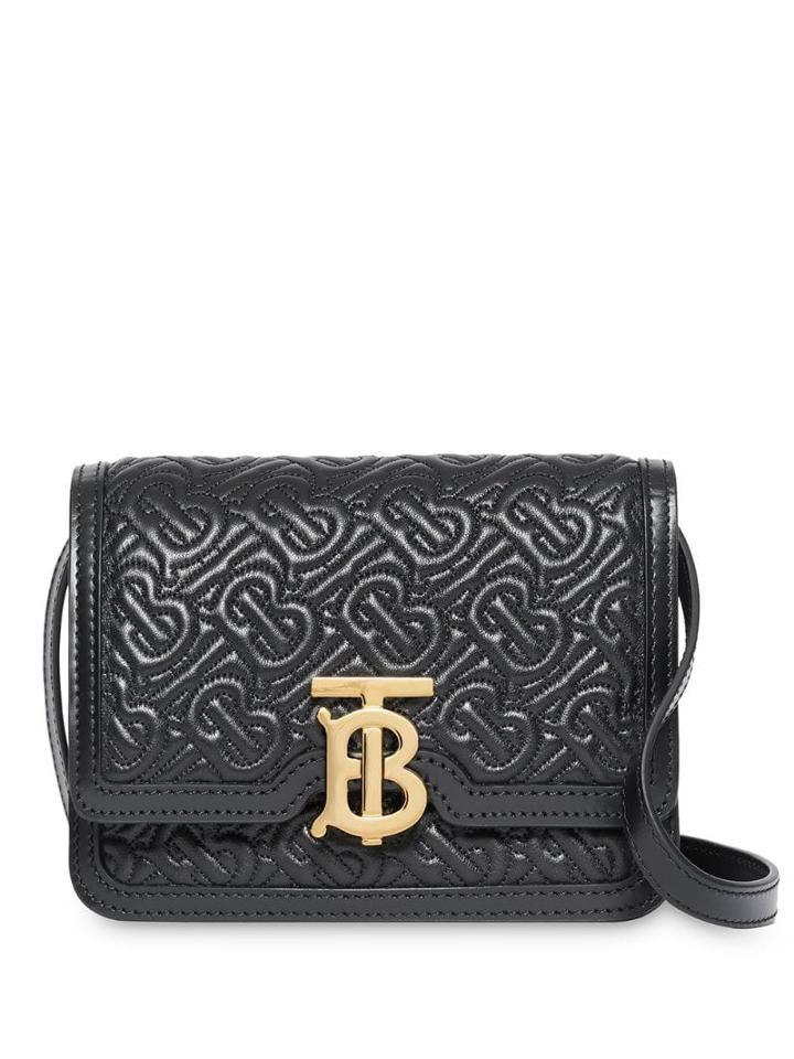 Burberry Mini Quilted Tb Monogram Bag - Black