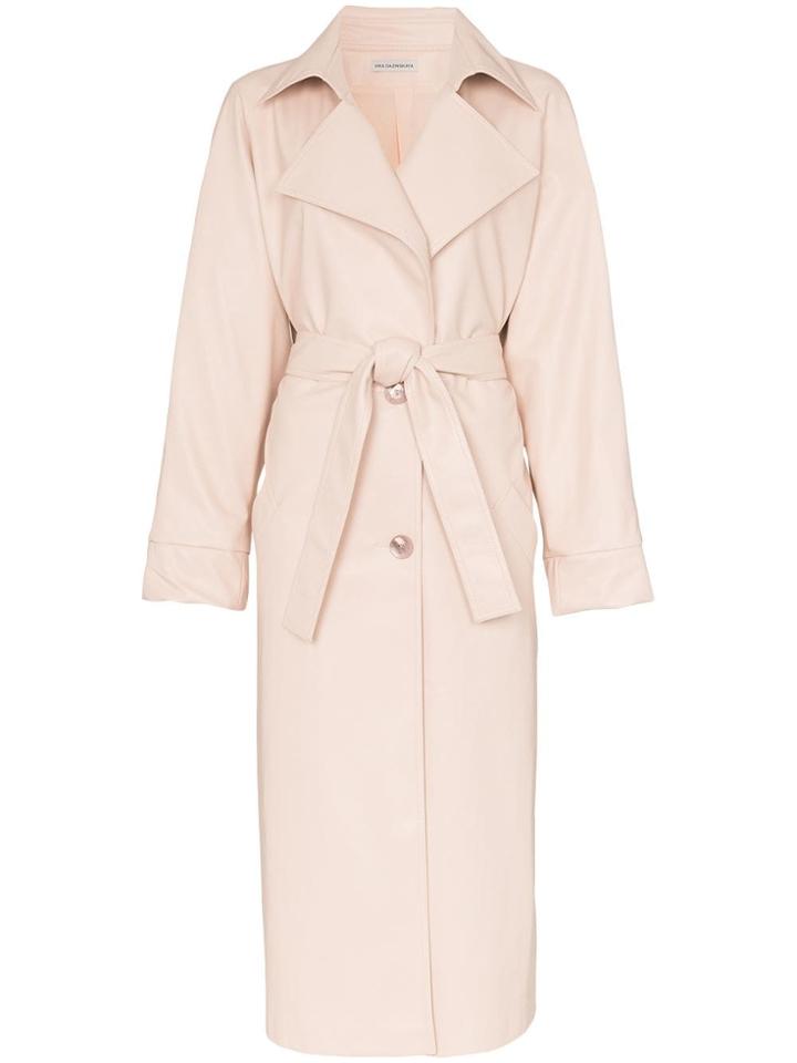 Vika Gazinskaya Belted Vegan Leather Trench Coat - Pink