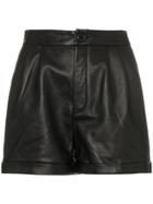 Frame Denim Pleated Leather Shorts - Black