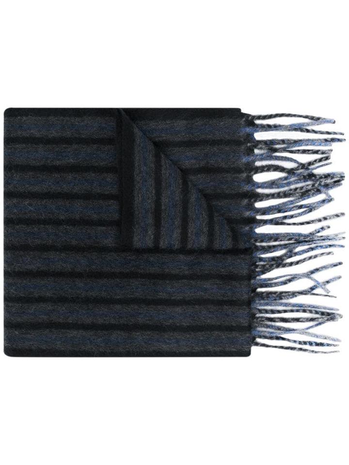 Canali Striped Pattern Scarf - Blue