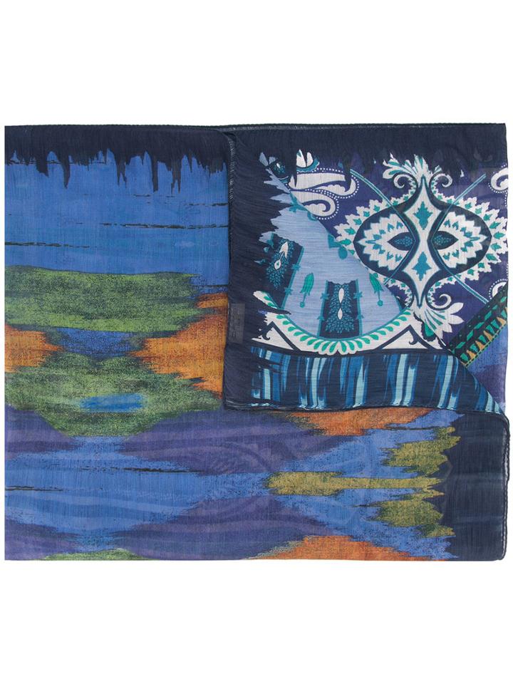 Etro - Floral Print Scarf - Men - Silk/viscose - One Size, Blue, Silk/viscose