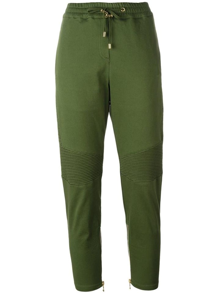 Balmain Biker Track Pants, Women's, Size: 40, Green, Cotton/spandex/elastane