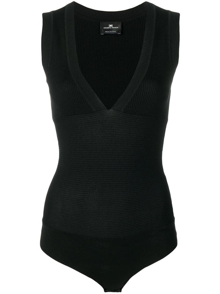 Elisabetta Franchi Ribbed Sleeveless Top - Black