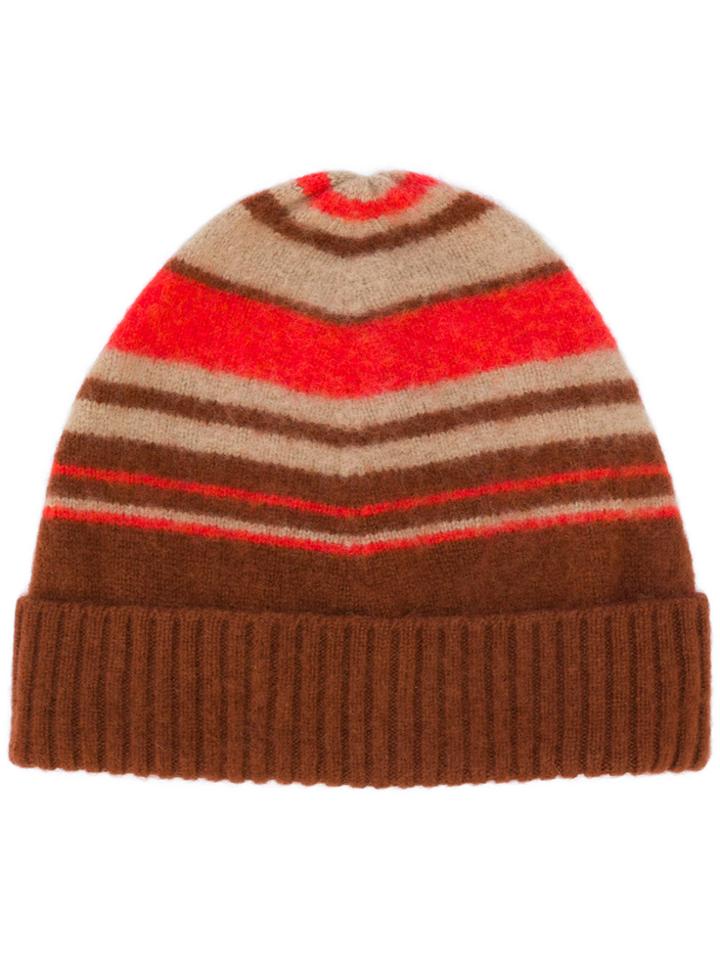 Drumohr Striped Ribbed Beanie - Brown